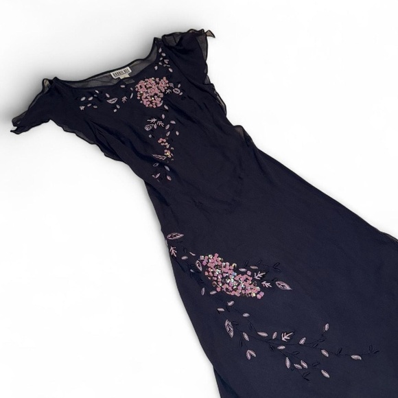 Elegant Vintage 100% Silk Robbie Bee Floral Sequin Midi Dress - Size 10 - Picture 2 of 6